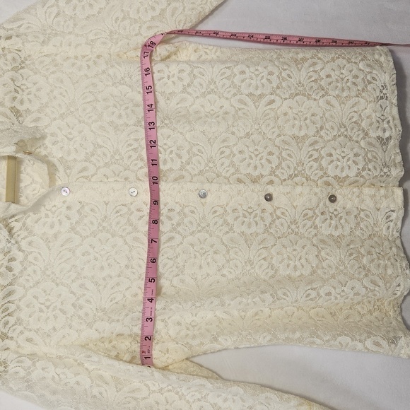 J Jill Women's Ivory Floral Lace Button Down Collared Wool Blend Blouse Size M - Picture 14 of 15
